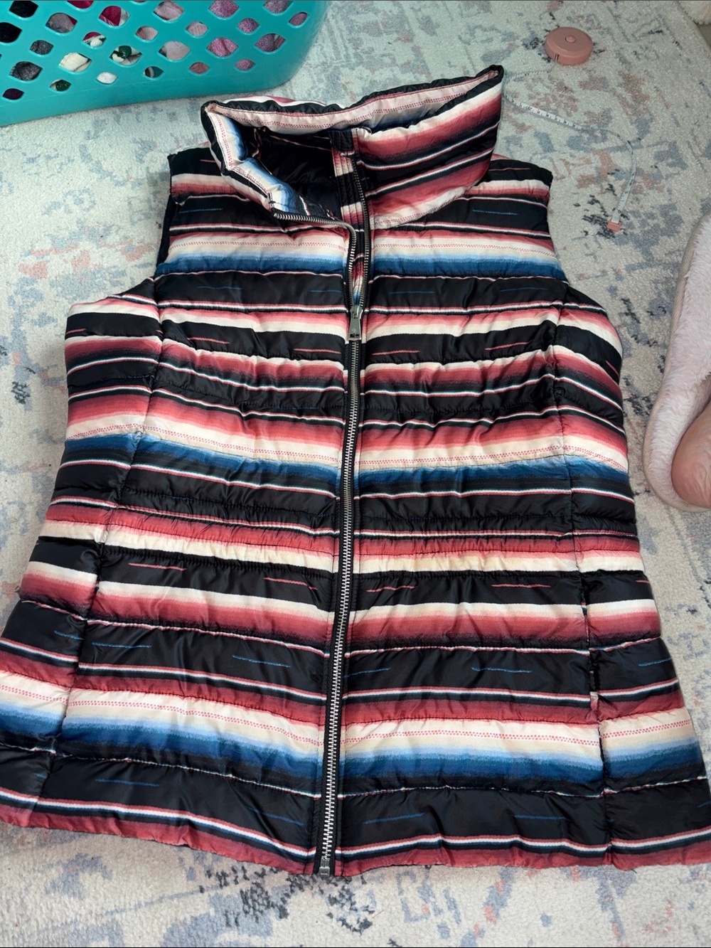 Ralph Lauren Striped Puffer Vest - Black, Red & Blue size medium.